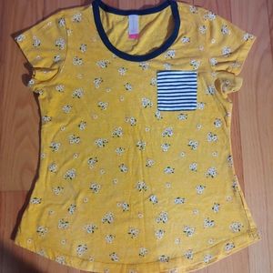 Yellow floral t-shirt with striped pocket